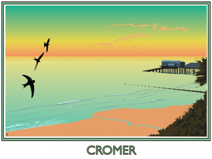 Cromer,railway posters, bryan harford, Norfolk, swifts