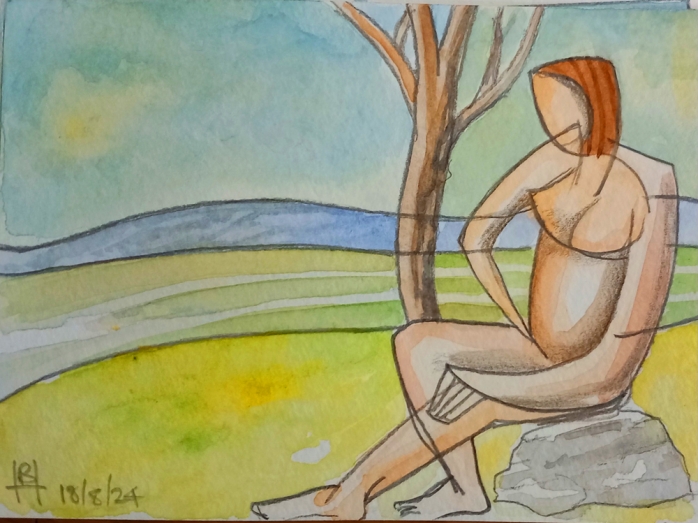 watercolour, nude, Bryan Harford,landscape, figures