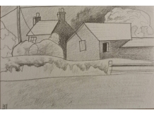 7pencil drawing, cumbria, low green campsite, landscape, Bryan Harford