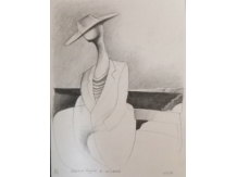 Seated figure, pencil drawing, bryan harford,art deco,
