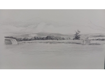 7pencil drawing, cumbria, low greenside campsite, Kirby Stephen, landscape, Bryan Harford