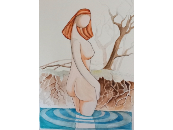 Nude, watercolour, bathing, landscape, bryan harford