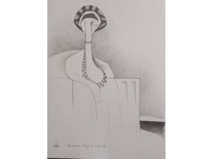 pencil drawing/bryan harford/seated figure, figure drawing, art deco,